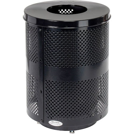 Global Industrial Outdoor Perforated Steel Trash Can With Flat Lid & Base, 36 Gallon, Black 261925BKD